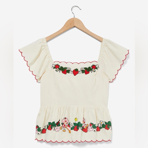 Boxlunch Exclusive - Strawberry Shortcake Ruffled Tie back women's Blouse - Picture 1 of 11
